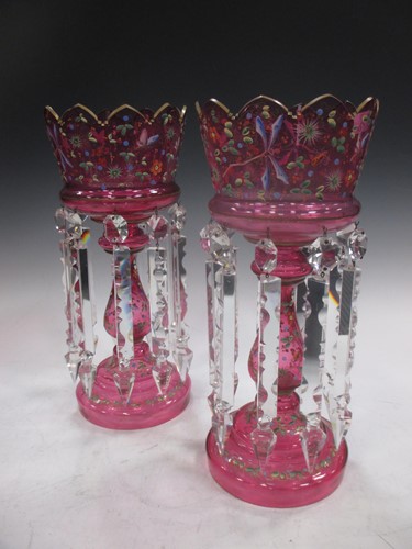 Lot 91 - A pair of Edwardian Bohemian cranberry glass...