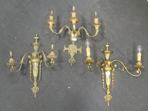 Lot 573 - A pair of Neo-classical style two branch wall...