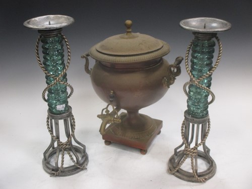 Lot 76 - A pair of nautical style pricket candlesticks...