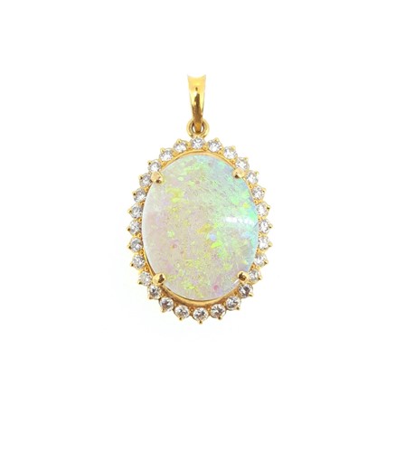 Lot 40 - A modern opal and diamond cluster pendant