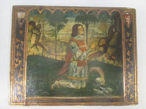 Lot 103 - An Italianate overpainted print of a praying...