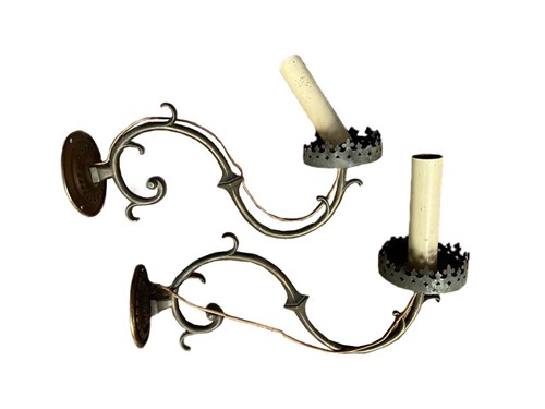 Lot 435 - A pair of brass ecclesiastical style wall lights, 19th century
