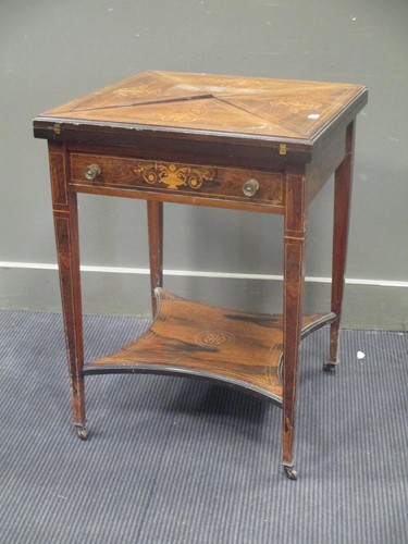 Lot 401 - An Edwardian rosewood envelope card table, 75...