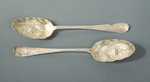 Lot 421 - Dublin - A pair of George III silver tablespoons with later decoration