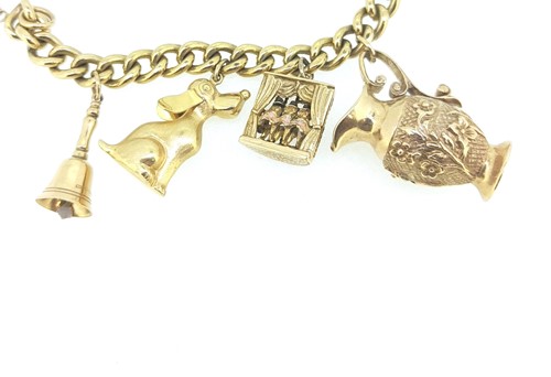 Lot 11 - A 9ct gold charm bracelet with many hallmarked charms