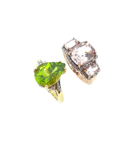 Lot 23 - Two gold dress rings, one set with morganite, the other with peridot