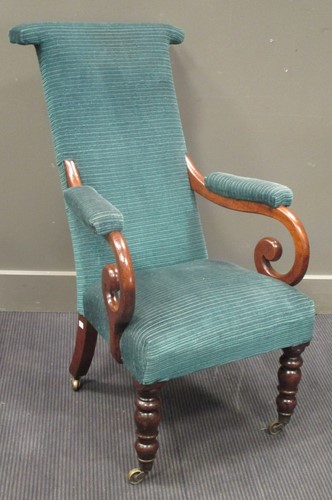 Lot 390 - A William IV mahogany scroll arm armchair on...