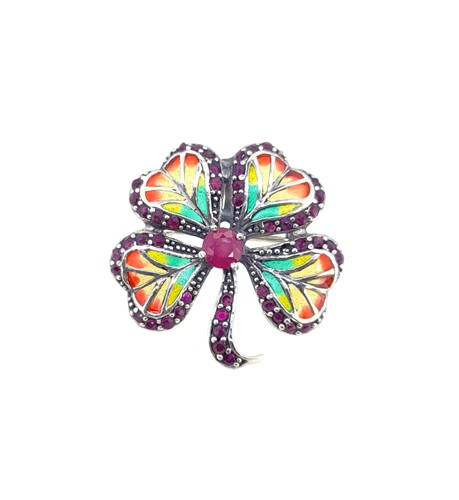 Lot 42 - A plique-à-jour enamel four leaf clover pendant/brooch