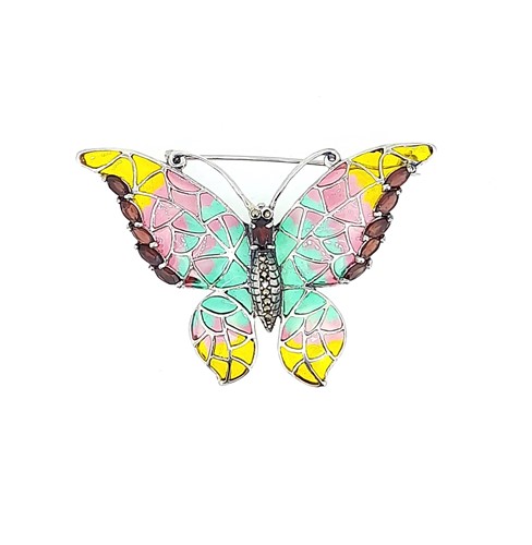 Lot 26 - A plique-à-jour enamel butterfly pendant/brooch