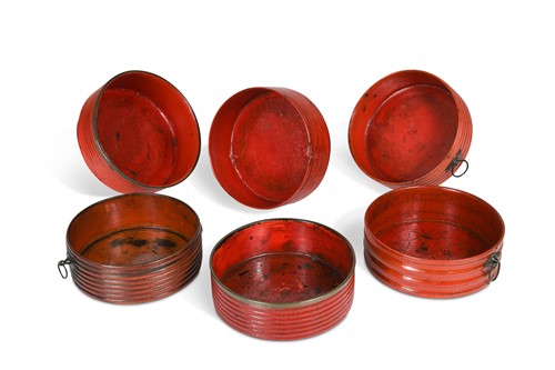 Lot 414 - Six similar Regency red lacquer coasters