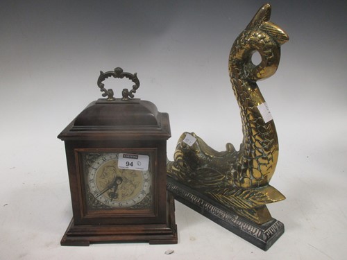 Lot 94 - A reproduction miniature walnut table clock,...