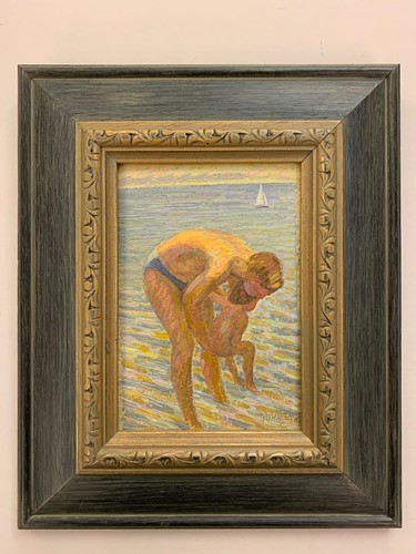 Lot 268 - John Reay (1947-2011), Father and child, oil...