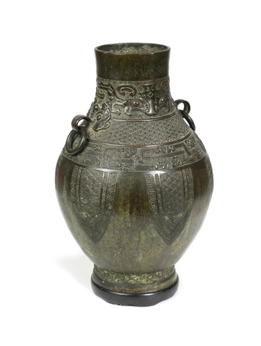 Lot 375 - A Chinese bronze archaic style vase, Hu, Qing Dynasty, probably 18th/19th century