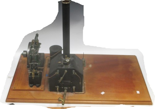 Lot 123 - Stuart model beam engine with black furnace...
