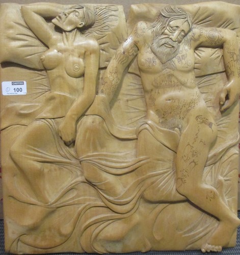 Lot 100 - John Baldwin (20th century), carved wood panel...