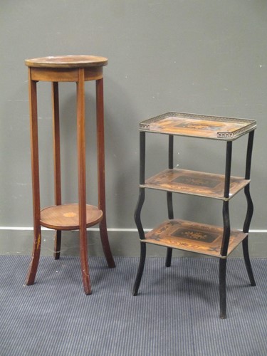 Lot 393 - A three tier whatnot with marquetry inlay on...
