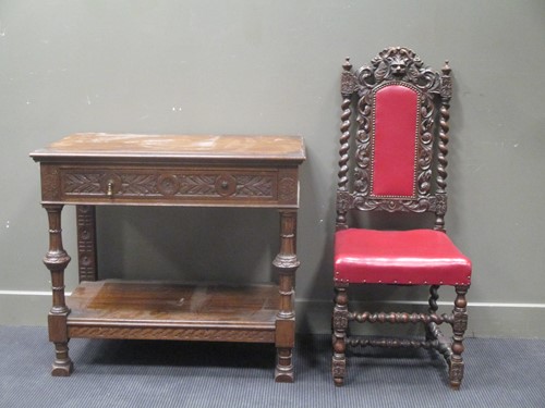 Lot 412 - A Carolean style high back chair with carved...