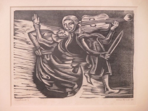 Lot 333 - A small signed woodcut by Ulla Frisch, another...