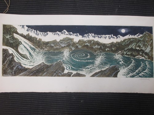 Lot 333 - A small signed woodcut by Ulla Frisch, another...