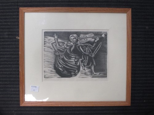 Lot 333 - A small signed woodcut by Ulla Frisch, another...