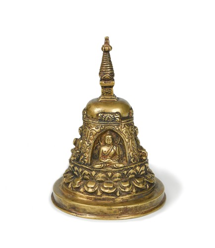 Lot 379 - A Nepalese bronze stupa