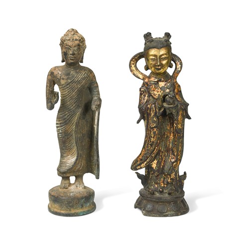 Lot 382 - A Chinese gilt bronze female court attendant