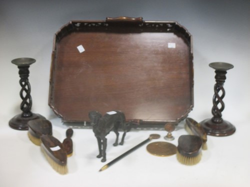 Lot 79 - A mahogany tray with pierced gallery edge, a...