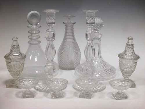 Lot 93 - Collection of cut glassware: green coloured...