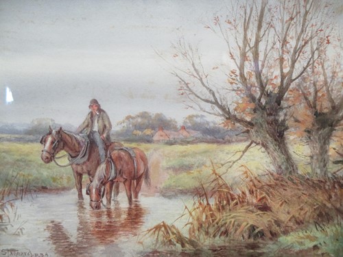 Lot 253 - Henry Stannard, watercolour of a man watering...