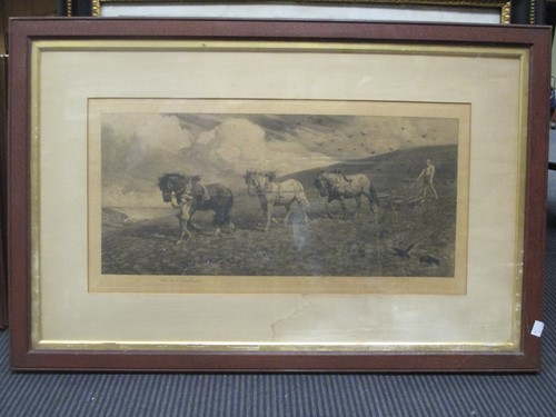 Lot 280 - Herbert Dicksee, signed ploughing print and a...