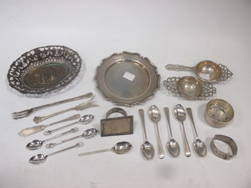 Lot 191 - Two silver tea strainers, together with some...