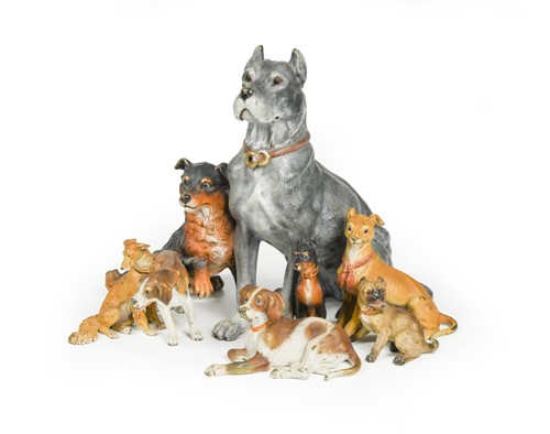 Lot 448 - An Austrian cold painted bronze dog group, attributed to Bergman