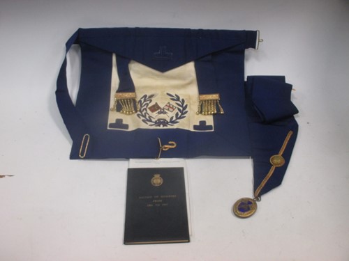 Lot 132 - Two Freemasons aprons, with two jewels