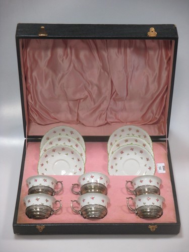 Lot 182 - A crown Staffordshire set of six cabinet tea...