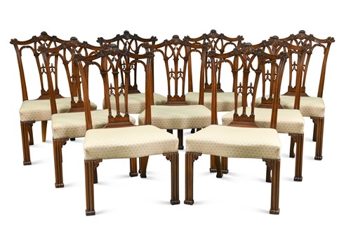 Lot 406 - A set of nine George III style mahogany dining chairs, 20th century