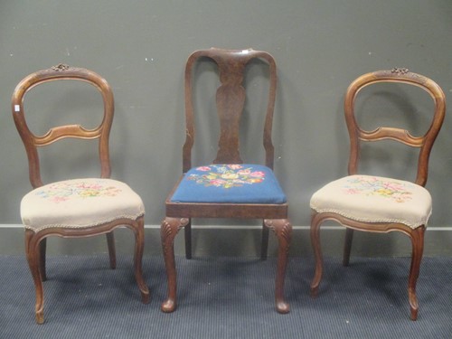 Lot 421 - A pair of Victorian walnut balloon back dining...