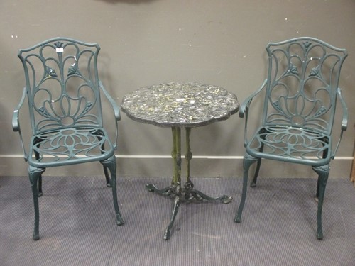 Lot 447 - Pair of garden chairs together with a table