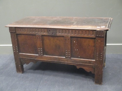Lot 363 - A 17th century style oak coffer 59 x 107 x 45cm