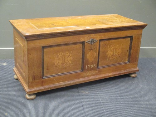Lot 358 - A continental walnut and inlaid panelled chest,...