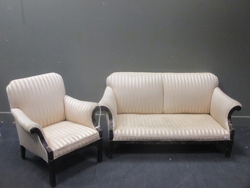 Lot 524 - A Edwardian lacquer three piece suite with...