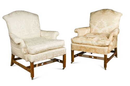 Lot 533 - A pair of Edwardian mahogany framed armchairs, in the style of Alexander Peter