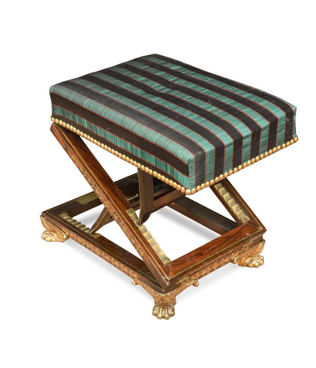 Lot 327 - A Regency rosewood and brass inlaid gout stool