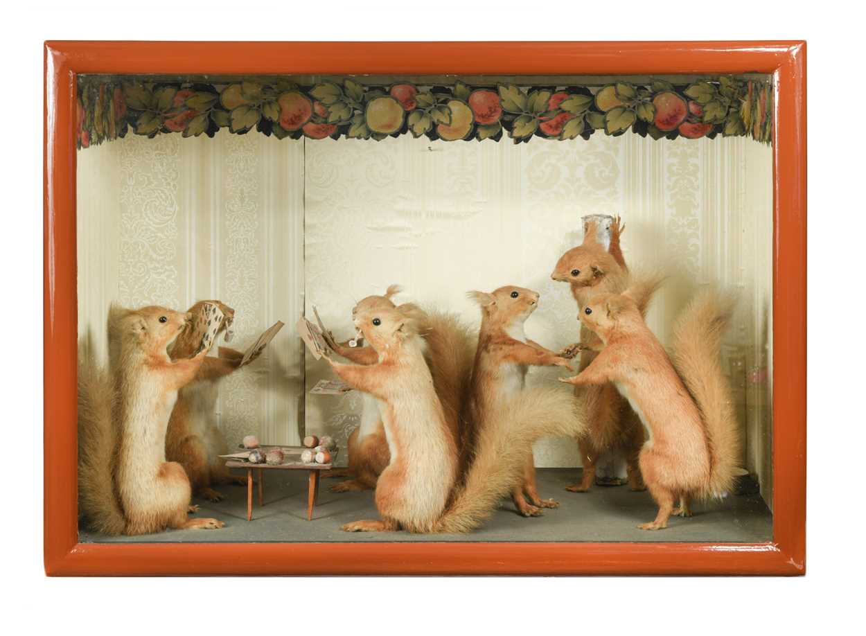 Lot 449 - Taxidermy, an anthropomorphic diorama of card playing and dancing Red Squirrels, early 20th century