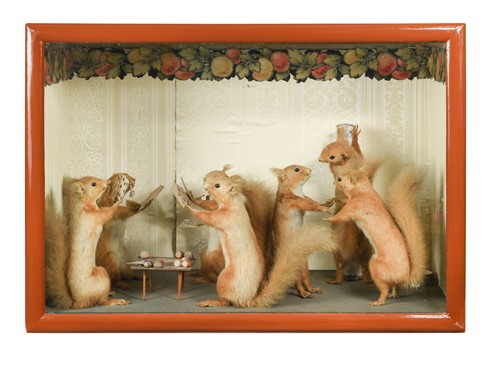 Lot 449 - Taxidermy, an anthropomorphic diorama of card playing and dancing Red Squirrels, early 20th century