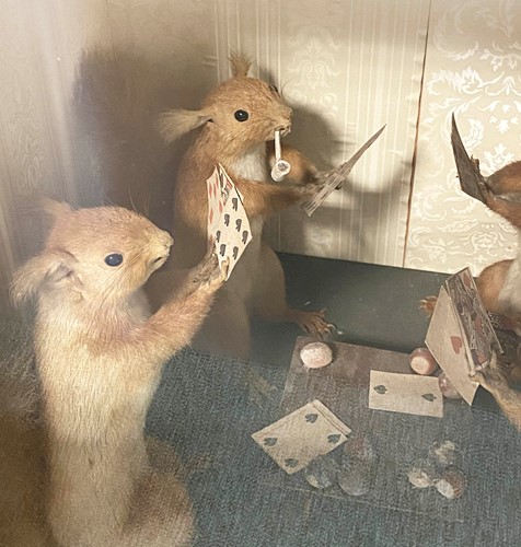 Lot 449 - Taxidermy, an anthropomorphic diorama of card playing and dancing Red Squirrels, early 20th century