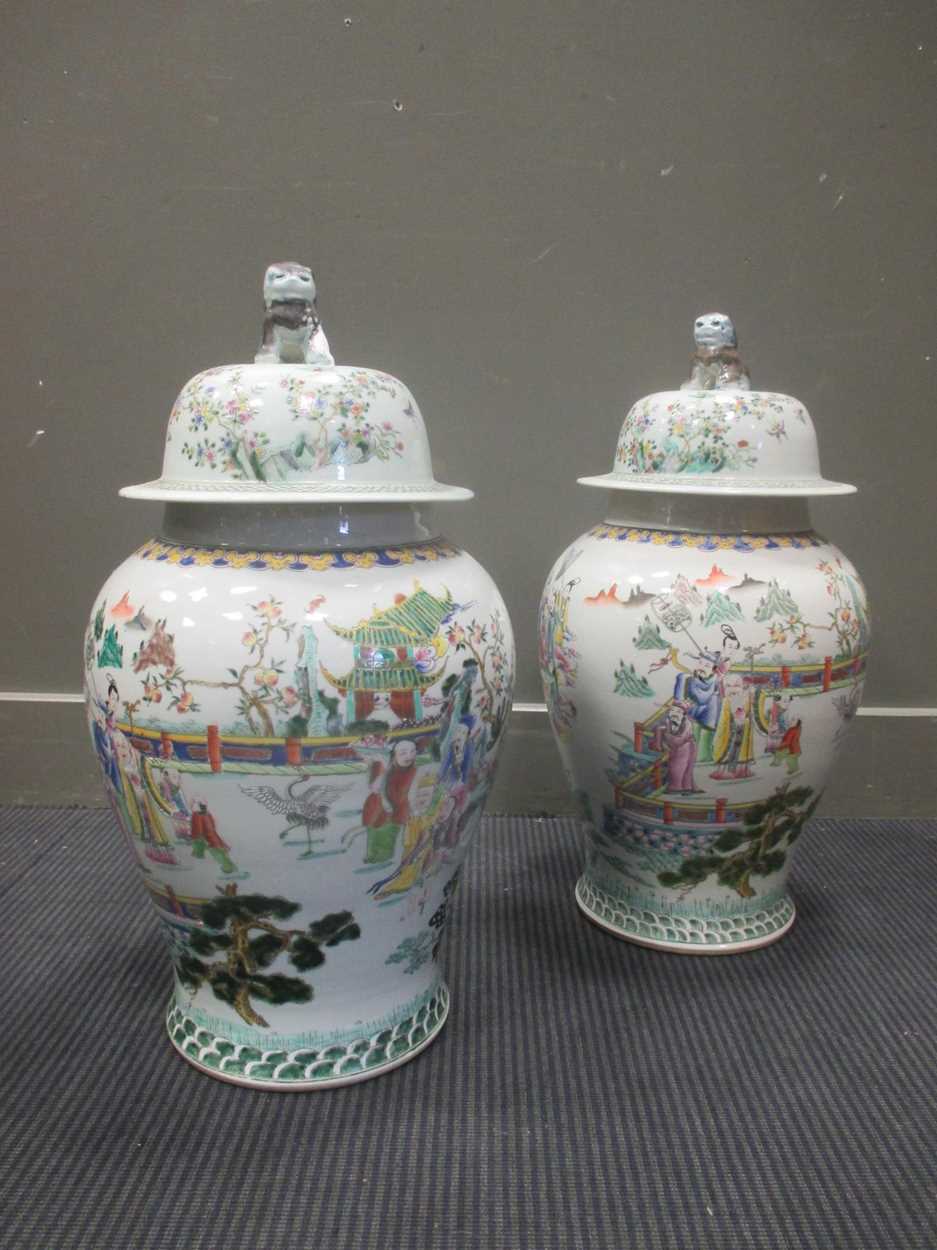 Lot 47 - A pair of large Chinese baluster vases, the...