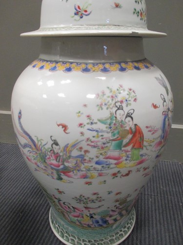 Lot 47 - A pair of large Chinese baluster vases, the...