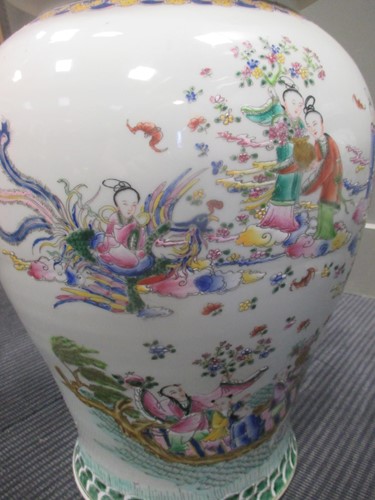 Lot 47 - A pair of large Chinese baluster vases, the...