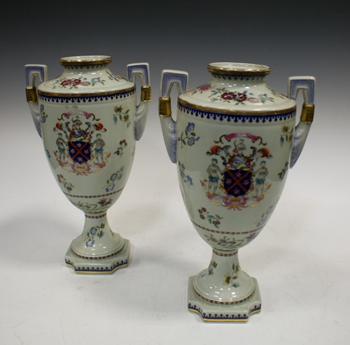 Lot 9 - A pair of Samson porcelain armorial vases,...