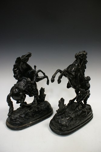 Lot 48 - Three pairs of spelter Marly type horses, the...